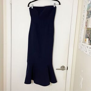 Cinq a sept strapless fitted long dress dress 2 navy blue cocktail elegant